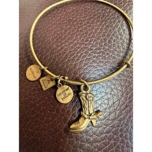 Alex and Ani Cowboy Boot charm bracelet featuring a gold-toned expandable bangle